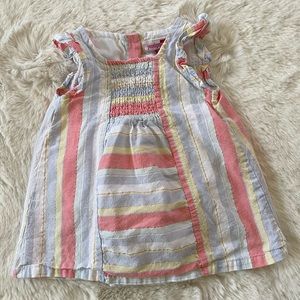 Penelope Mack Pastel Striped Dress with Ruffled Sleeves and Onesie, 3-6 months